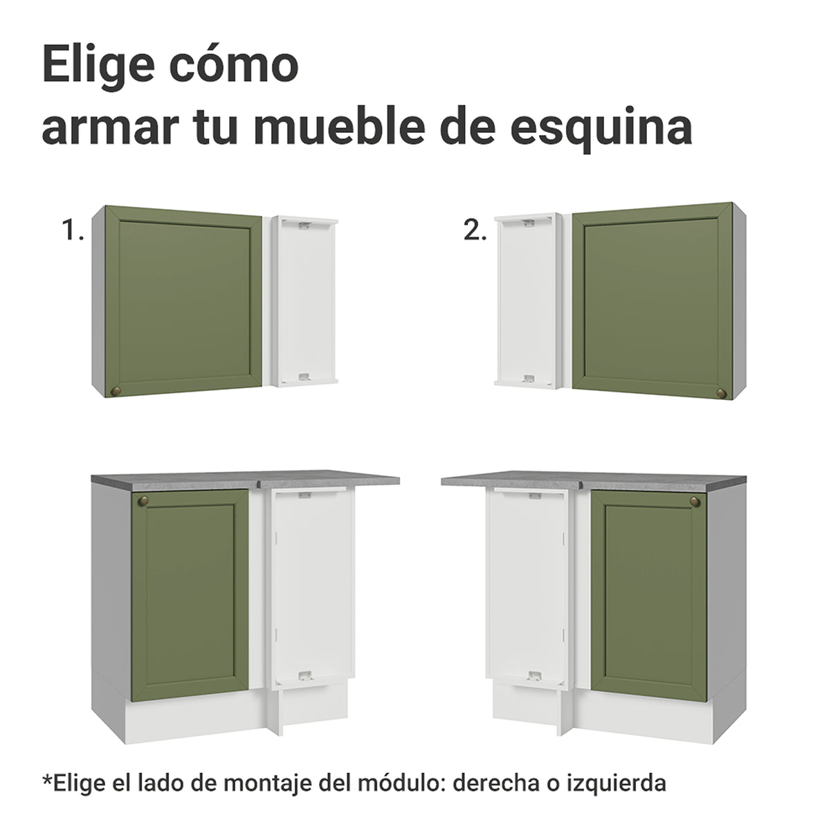 Cocina Integral Vik Blanco y Verde 399x225cm sin Mesón para Pozuelo Izquierda y sin Estufa
