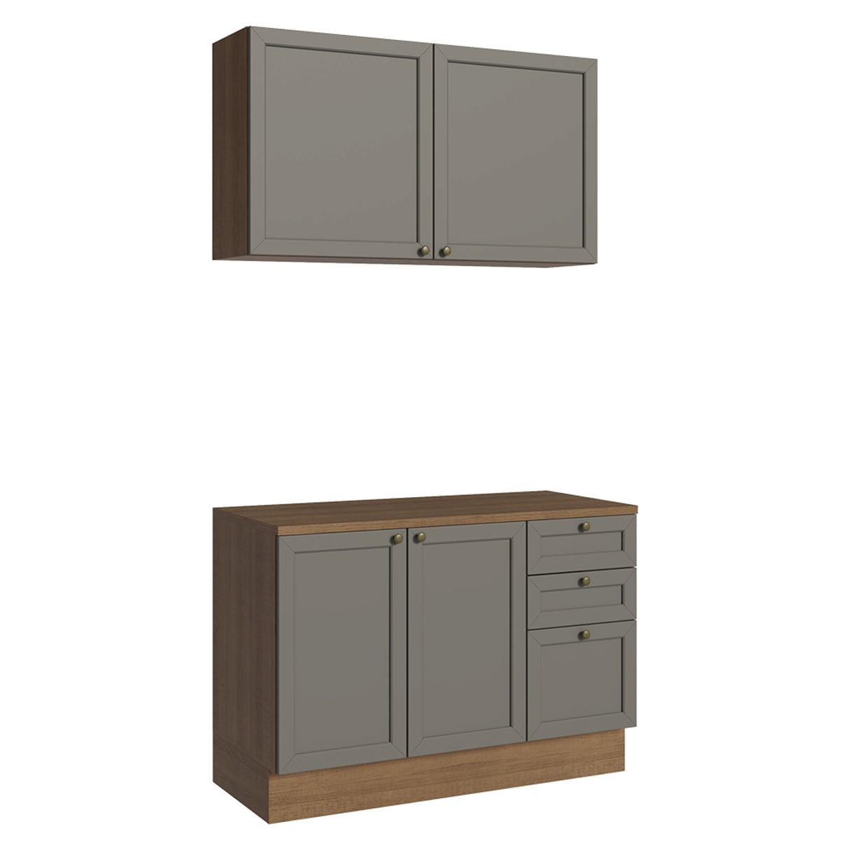 Cocina Integral Vik Marrón y Gris 120x225cm con Mesón de Madera Aglomerada Mdp y sin Estufa