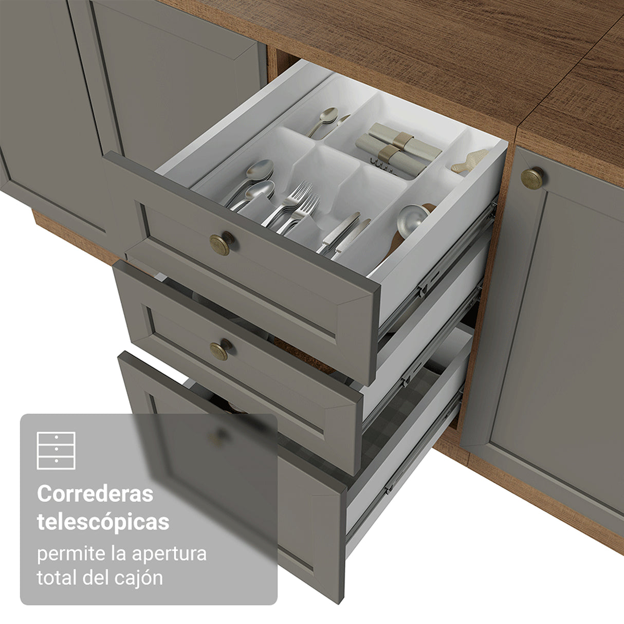 Cocina Integral Vik Marrón y Gris 180x225cm sin Mesón para Pozuelo Izquierda con Espacio para Campana y sin Estufa