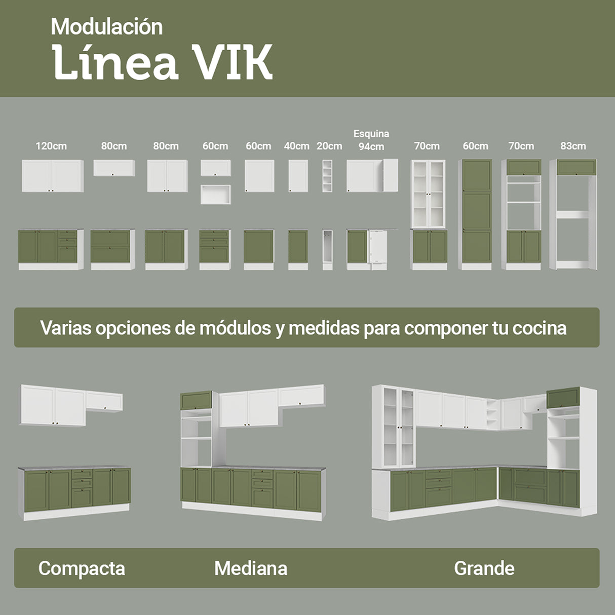 Cocina Integral Vik Blanco y Verde 280x225cm con Mesón de Madera Aglomerada Mdp y sin Estufa