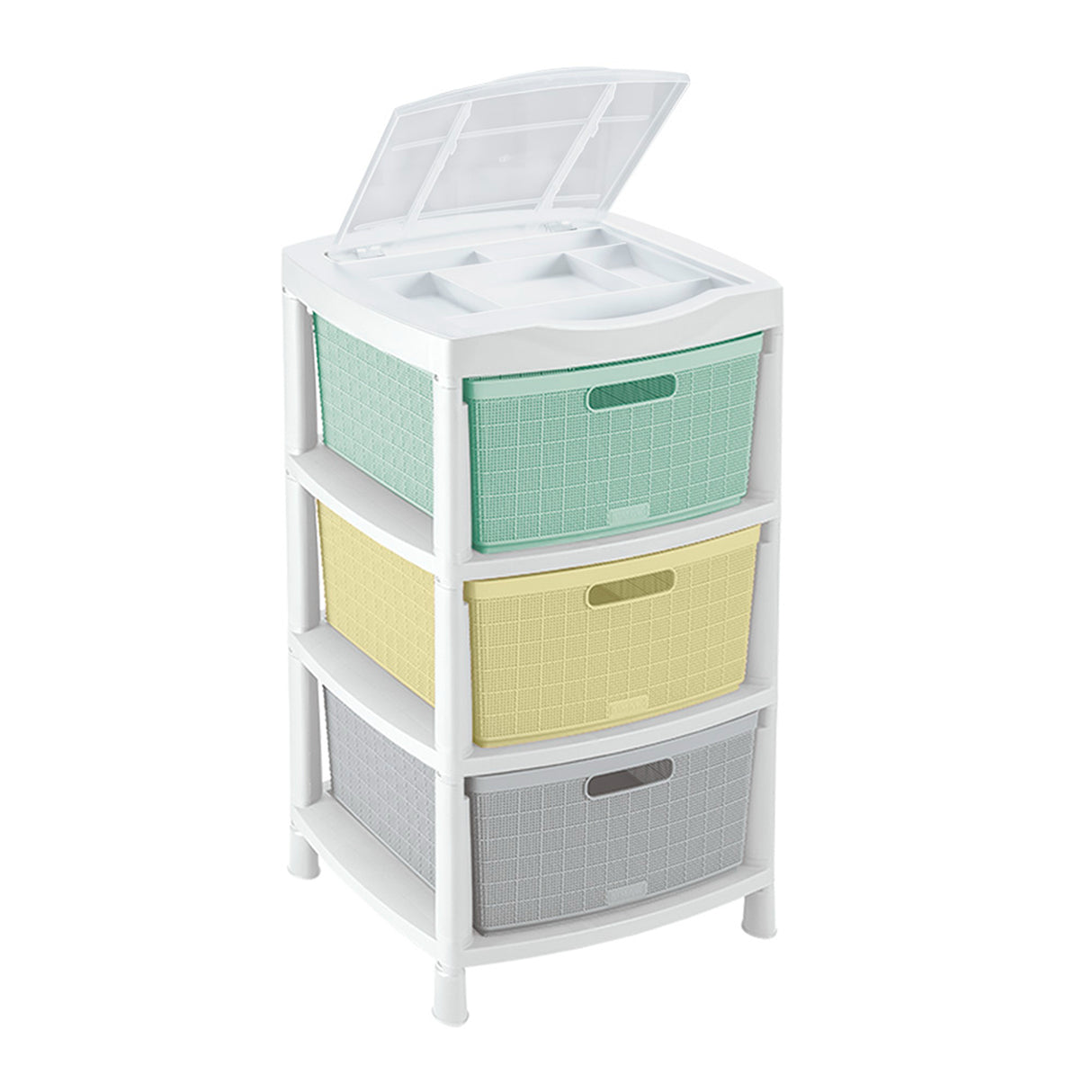 Gavetero Rimax Fique Blanco y Verde Claro 48x80cm de Tres Hileras con Tres Cajones y Tapa Organizadora