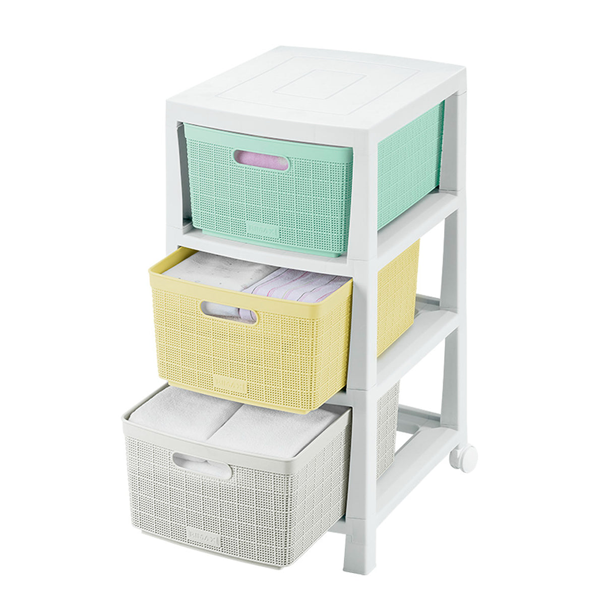 Cajonero Rimax Fique Blanco y Verde Claro 39.4x66.7cm de Tres Hileras con Tres Cajones