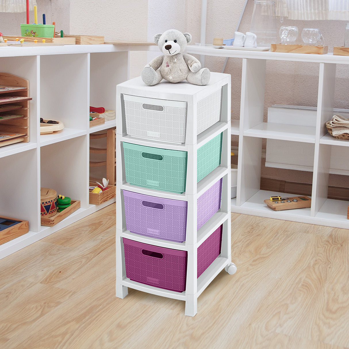 Cajonero Rimax Fique Blanco y Gris 39.4x86cm de Cuatro Hileras con Cuatro Cajones