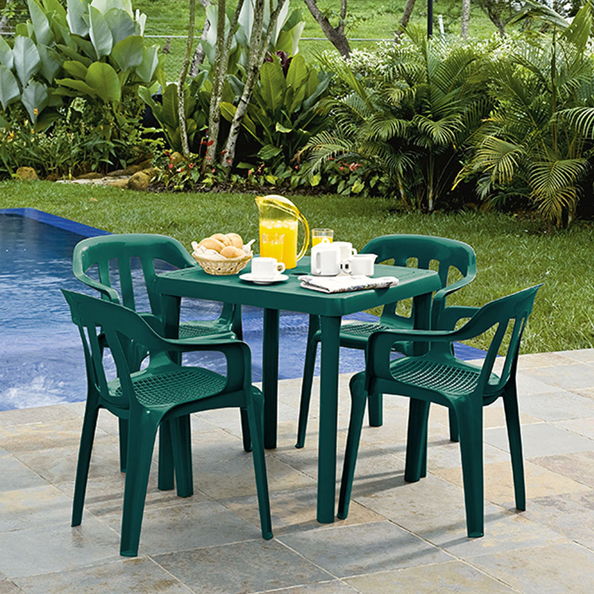 Mesa Auxiliar Rimax Caribe Verde 72x72cm Cuadrada con Patas