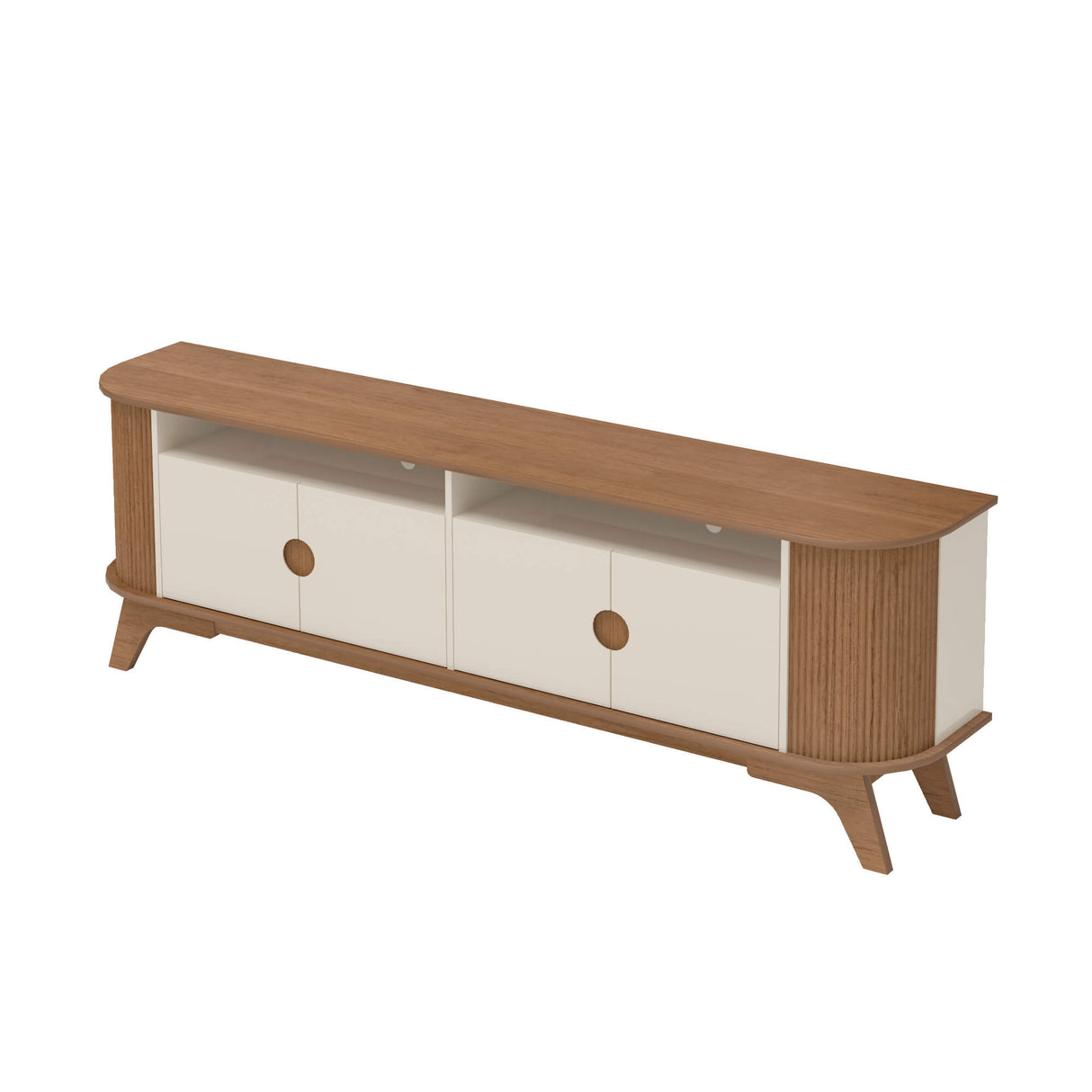 Rack de TV Vivaldi Beige Neutral y Café Claro 200x65.5cm para TV Hasta 75" Pulgadas y con Ranura para Cables
