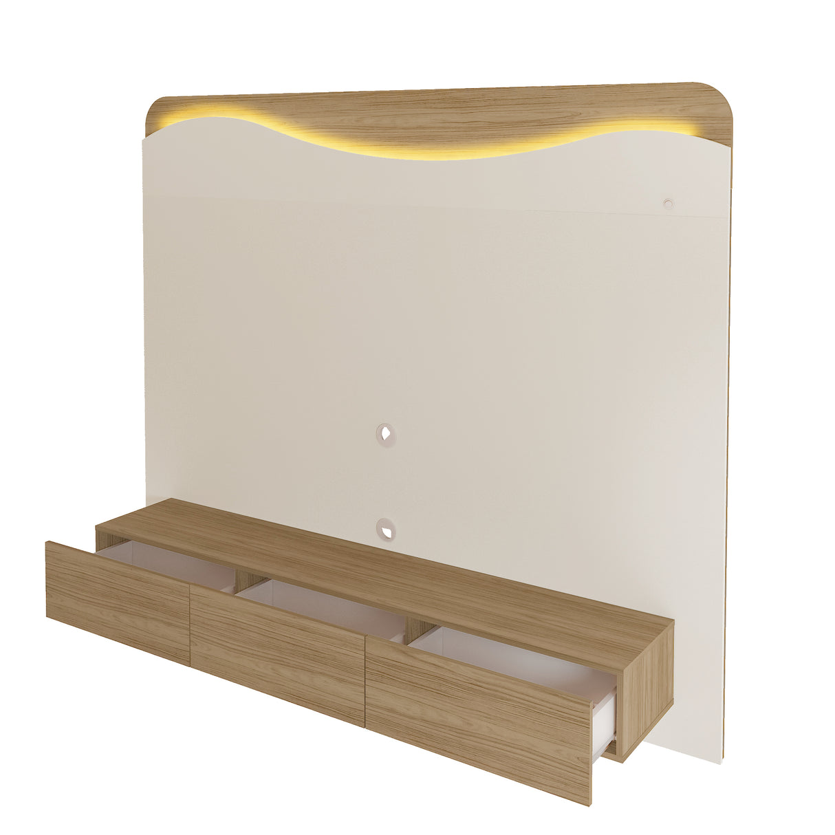 Panel de TV Vivaldi Beige Neutral y Café Claro 200x168cm para TV Hasta 75" Pulgadas con Tres Cajones y con Ranura para Cables