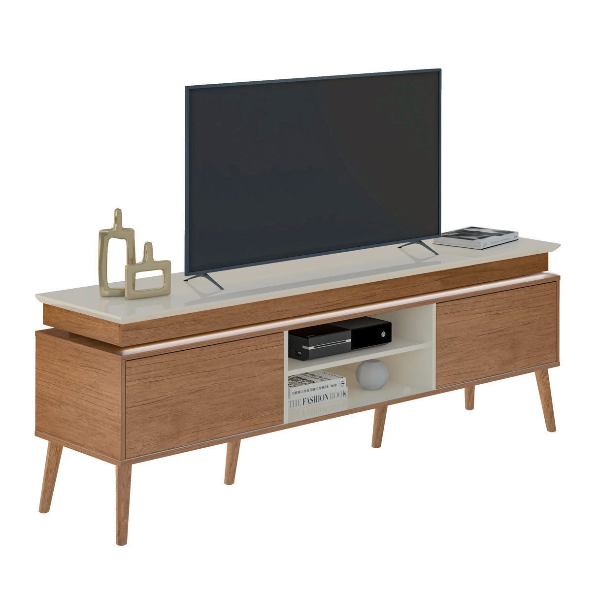 Rack de TV Lumina Marron y Beige 180x62.5cm para TV Hasta 75" Pulgadas y con Ranura para Cables