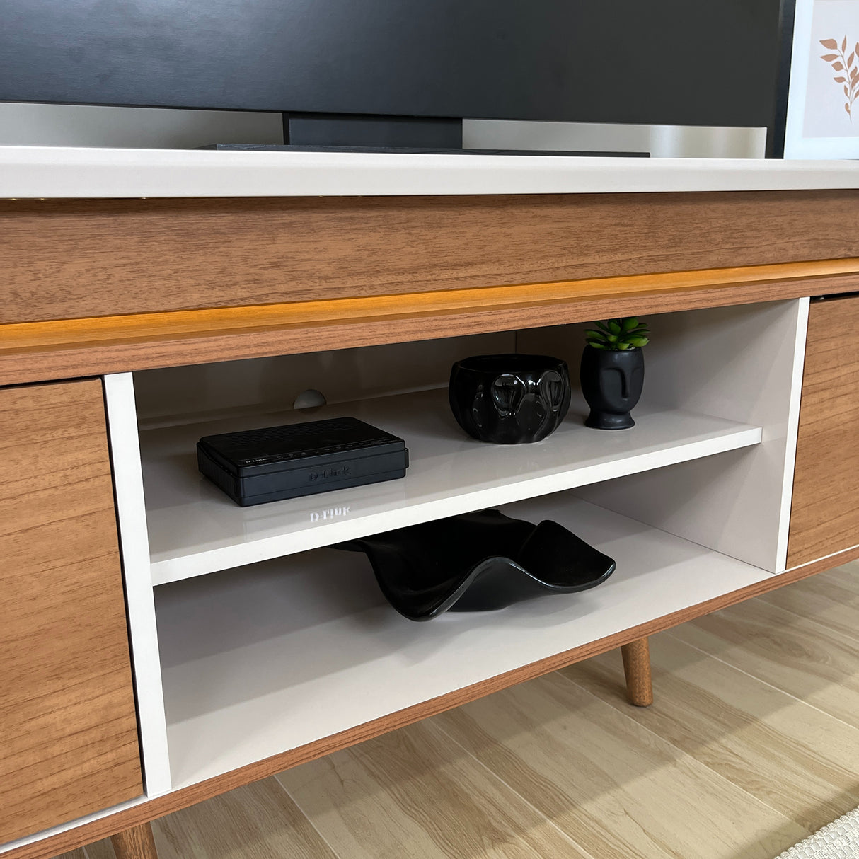 Rack de TV Lumina Marron y Beige 180x62.5cm para TV Hasta 75" Pulgadas y con Ranura para Cables