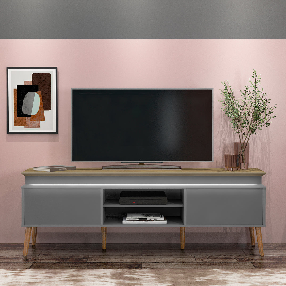 Rack de TV Lumina Gris 180x62.5cm para TV Hasta 75" Pulgadas y con Ranura para Cables