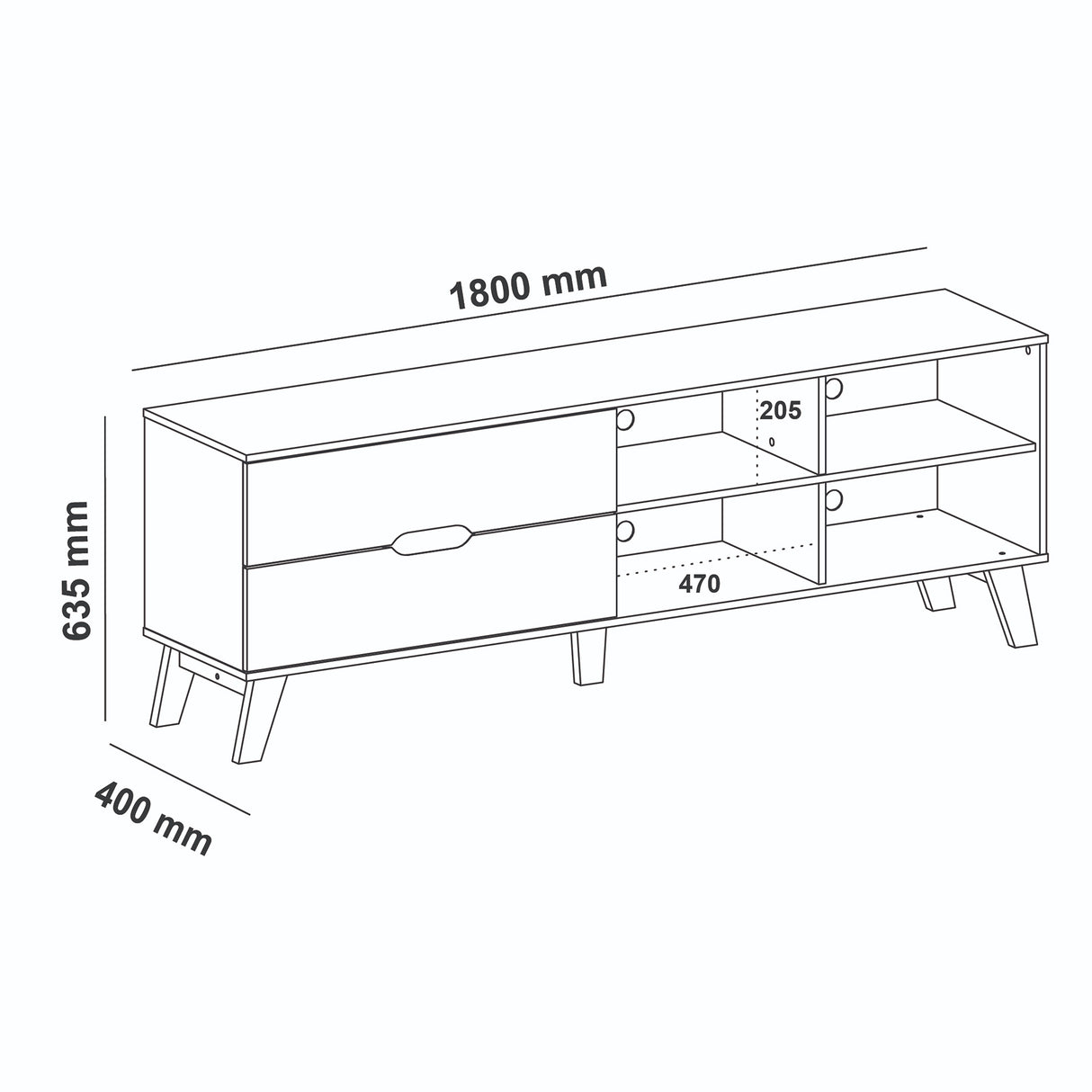 Rack de TV Verona Beige Neutral y Café Claro 180x63.5cm para TV Hasta 75" Pulgadas con Dos Cajones y con Ranura para Cables