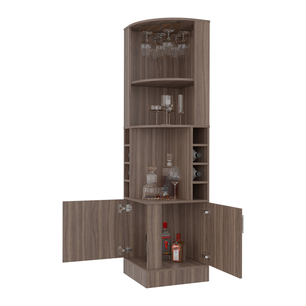 Bar Esquinero Syrah Avellana 46.9x180.6cm con Diez Compartimientos y con Ocho Portabotellas