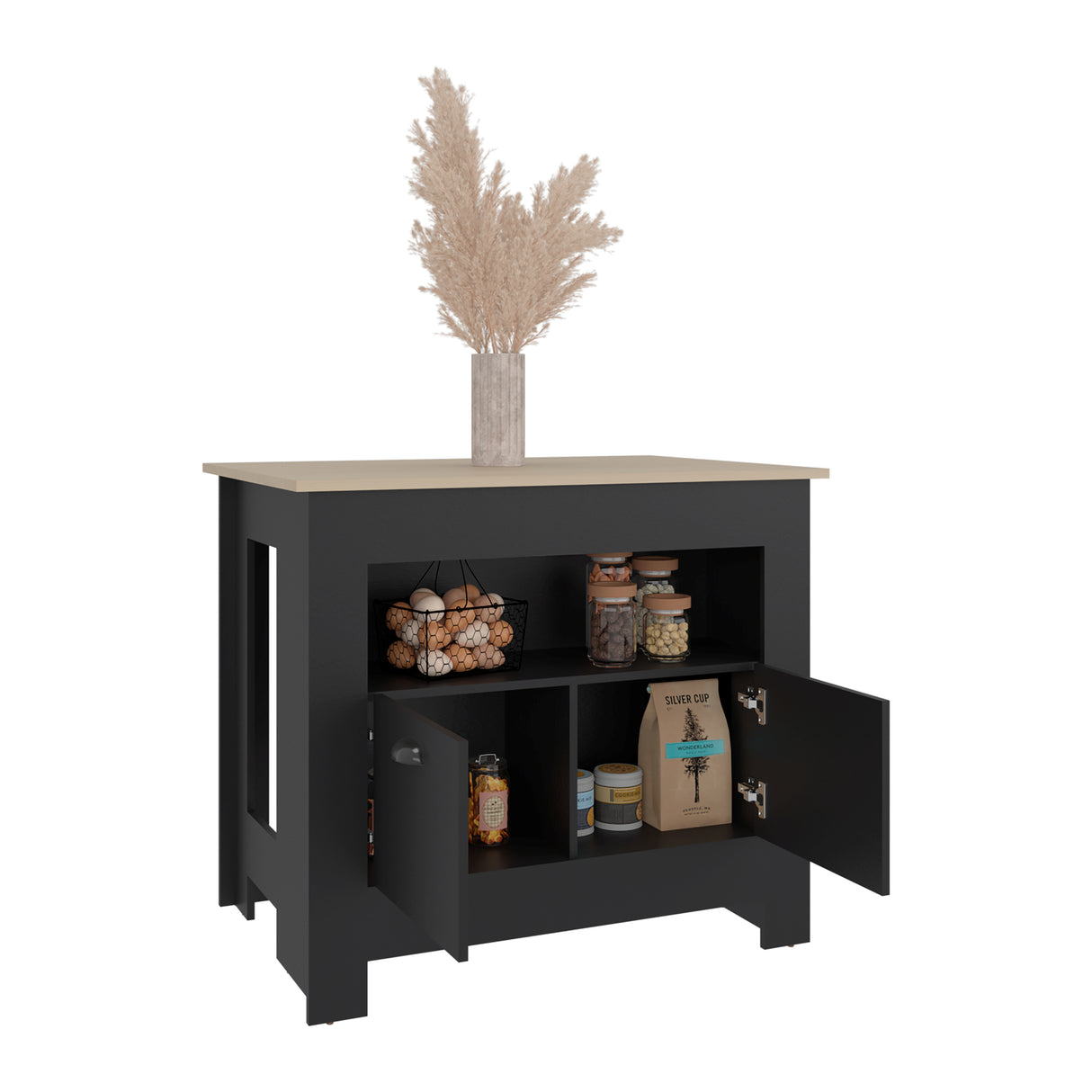 Isla de Cocina Arlet Wengue y Cartagena 103x89.9cm con Tres Compartimientos