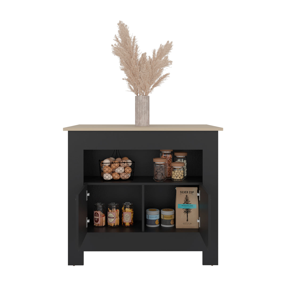 Isla de Cocina Arlet Wengue y Cartagena 103x89.9cm con Tres Compartimientos