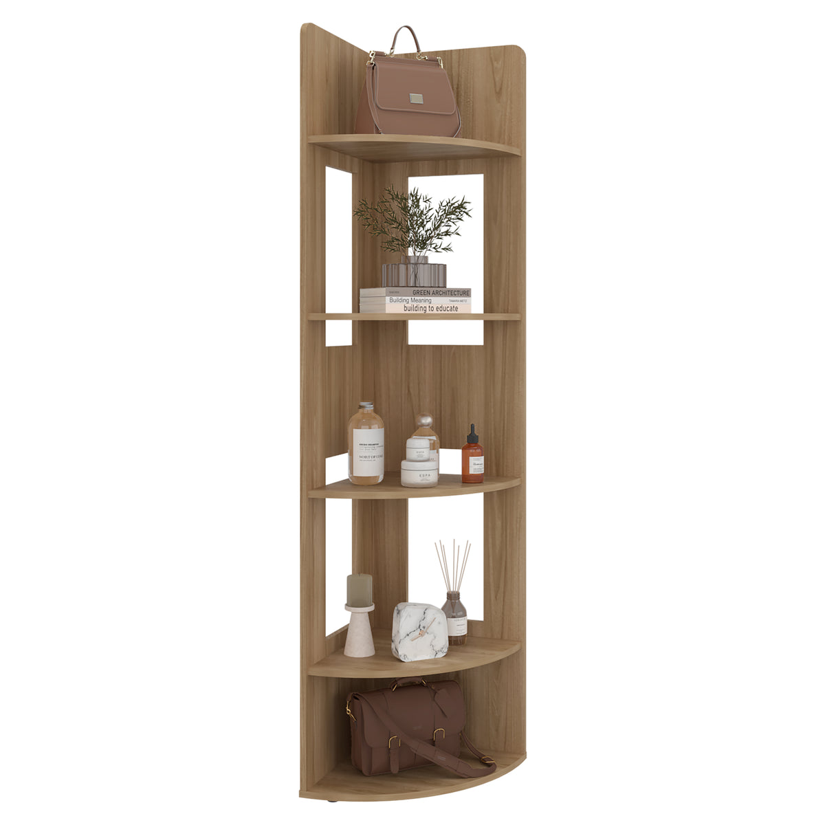 Biblioteca Esquinera Home Dreams Y Fresno 40x170cm Triangular con Cinco Compartimientos y Cuatro Entrepaños