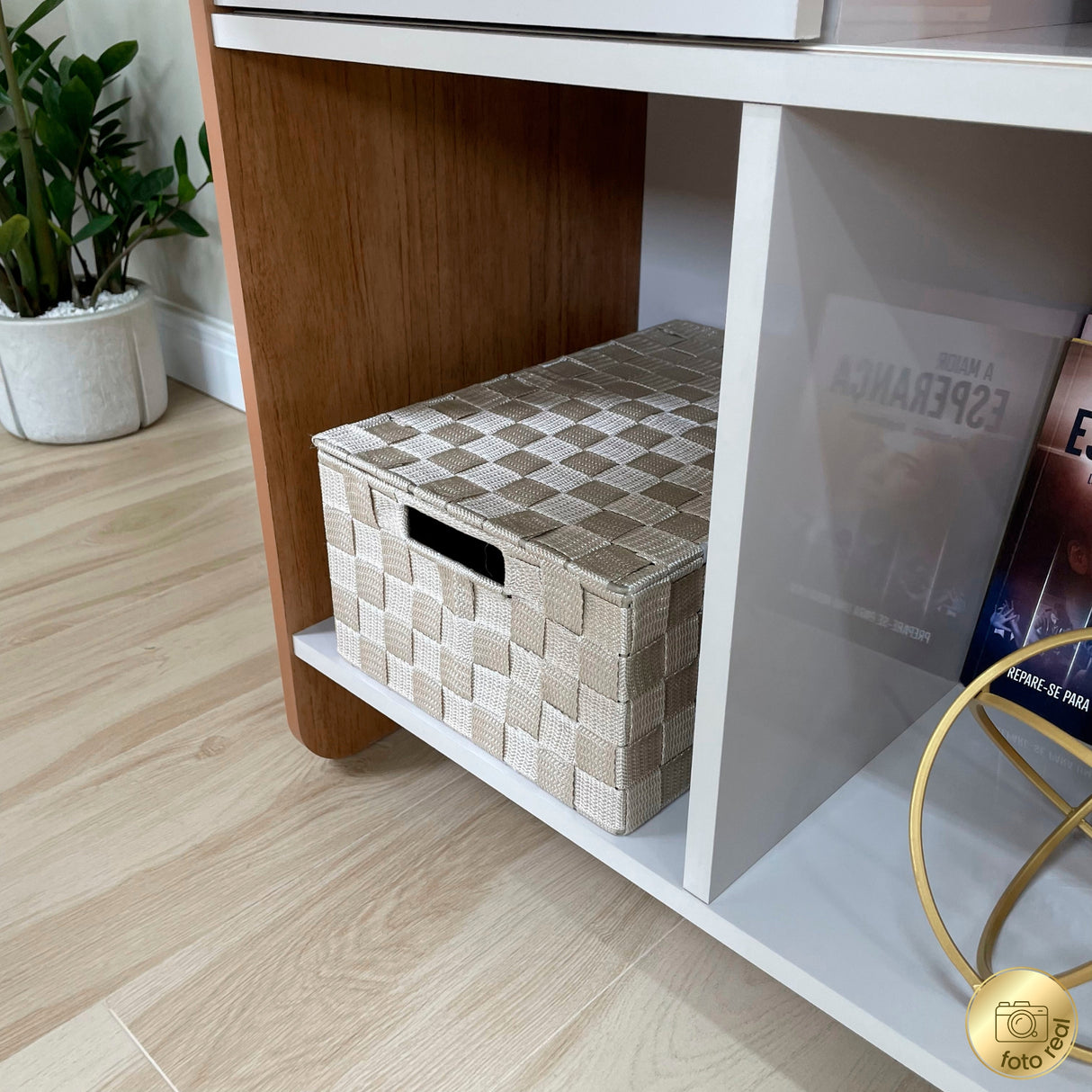 Escritorio Transformable Nomad Café Claro y Beige 118.5x73.5cm con Un Cajón y con Organizador de Libros