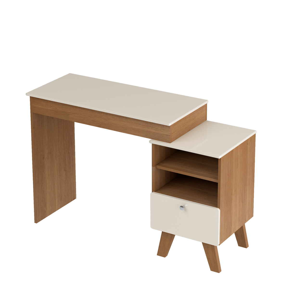 Escritorio Tocador Dora Café y Beige 120.5x118.5cm con Organizador de Libros y con Espejo Integrado