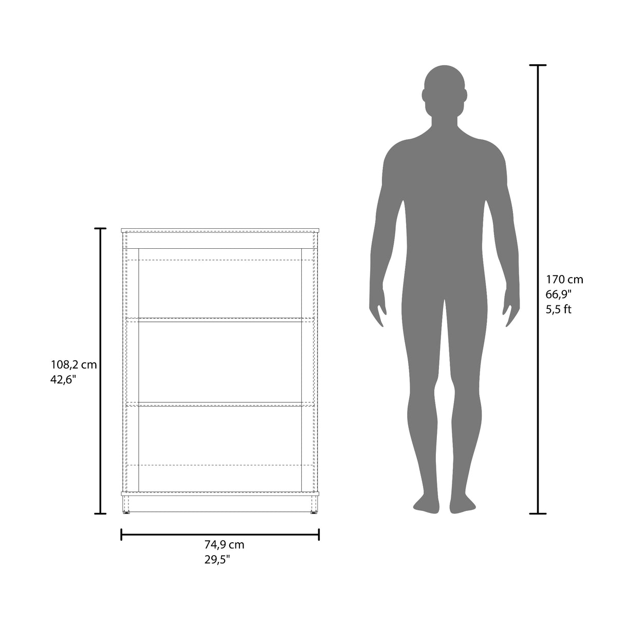 Estantería Classic Blanco 74.9x108.2cm Rectangular con Tres Compartimientos y con Dos Entrepaños