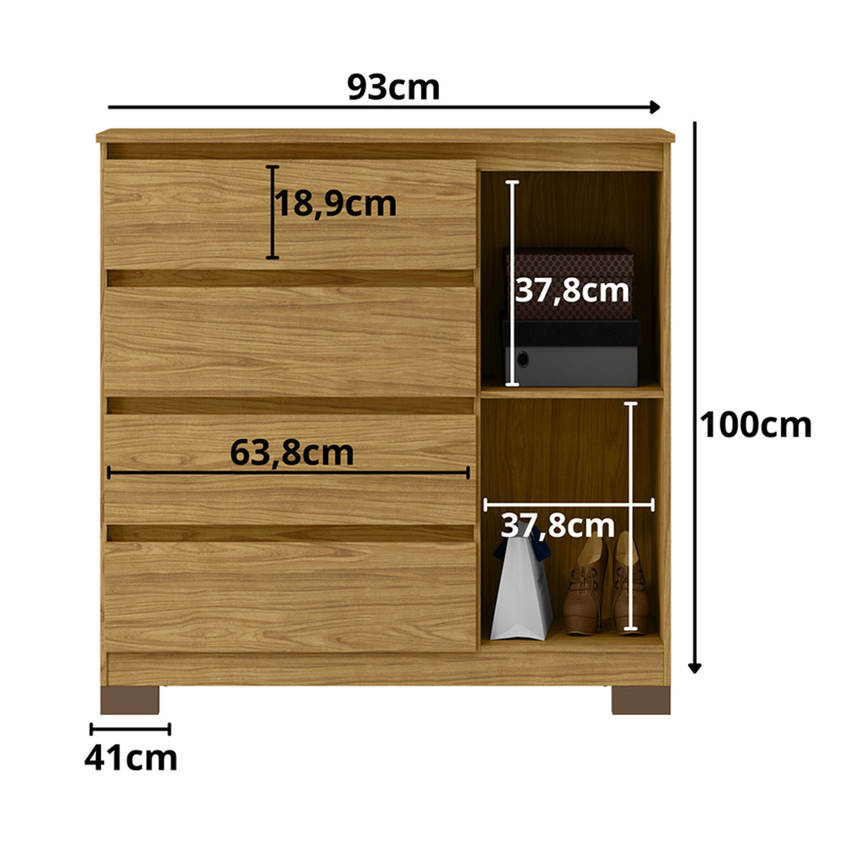 Cómoda Borneo Almendra 100x99.3cm de Cuatro Hileras con Cuatro Cajones