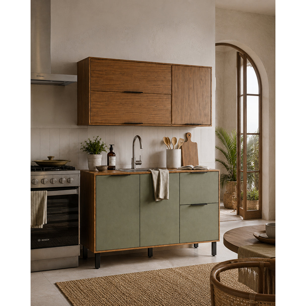 Cocina Rosario Natural y Olivia 120x163cm con Cinco Puertas sin Mesón y Sin Estufa