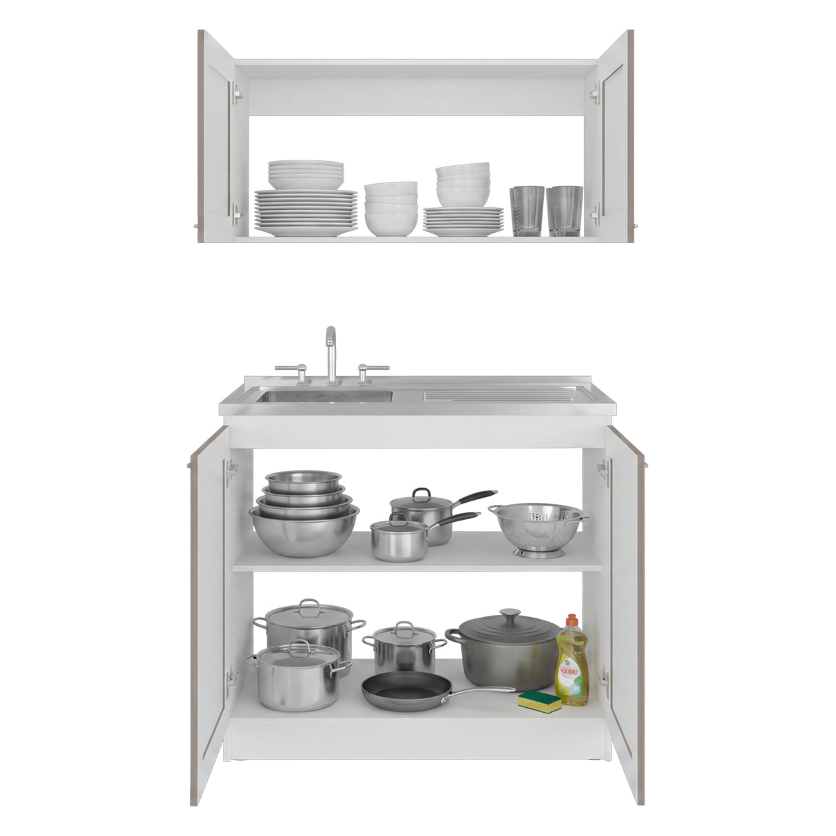 Cocina Zurich Blanco y Positano 100x49cm con Mesón de Acero Inoxidable y sin Estufa