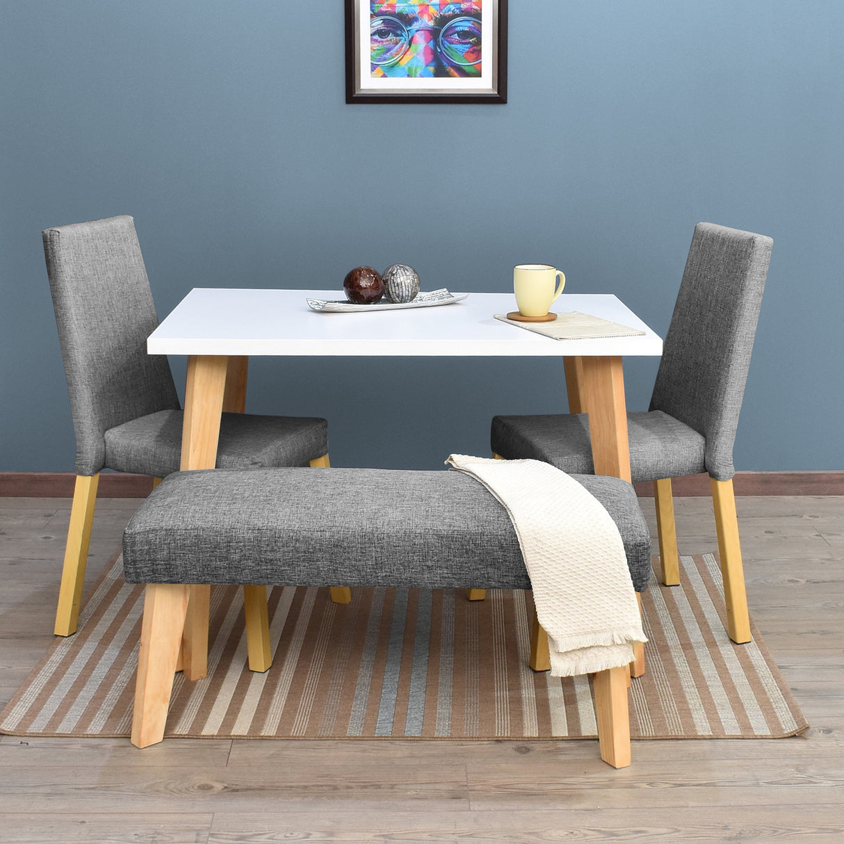Juego de Comedor Lugo Blanco y Matiz Natural 110x76cm