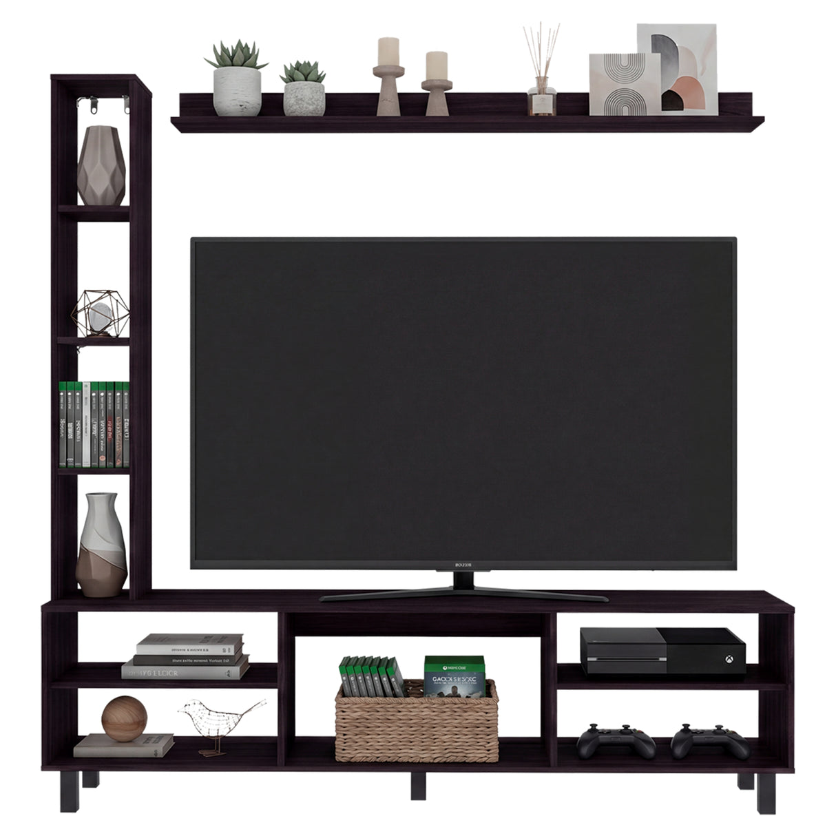 Centro de Entretenimiento Scio Wengue 170x169.1cm para TV Hasta 65" Pulgadas y con Nueve Compartimientos