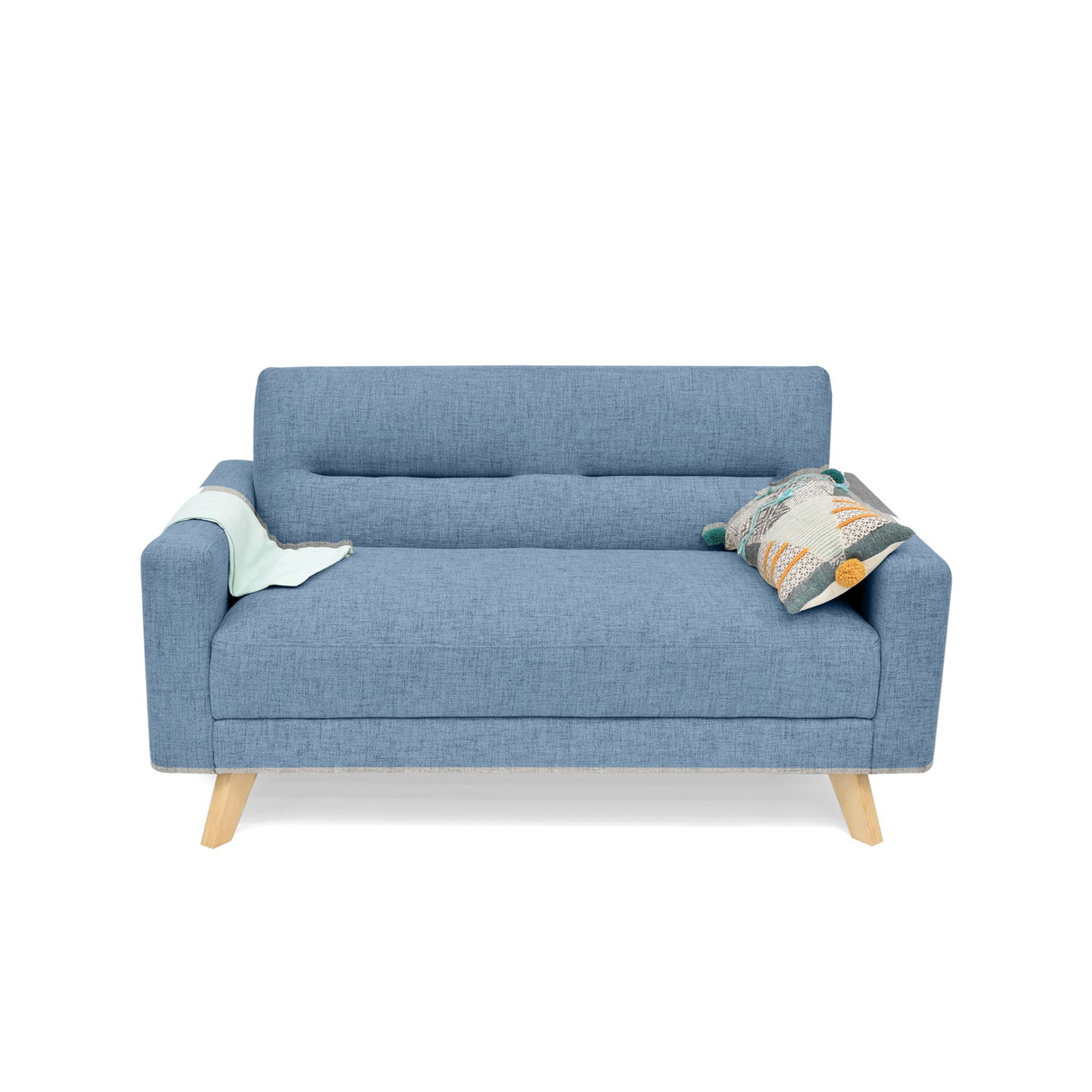 Sofá Barza Indigo y Matiz Natural 150x82cm de Dos Puestos y con Apoya Brazos