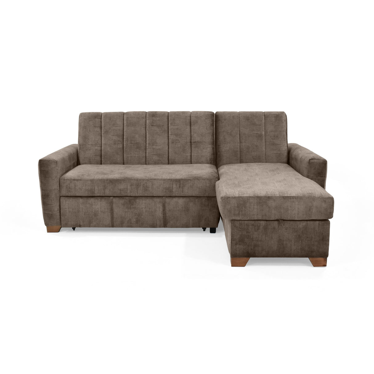 Sofá Cama en L Izquierdo Apolo Taupe y Matiz Caoba 220x92cm de Tres Puestos Reclinable con Almacenamiento y con Apoya Brazos