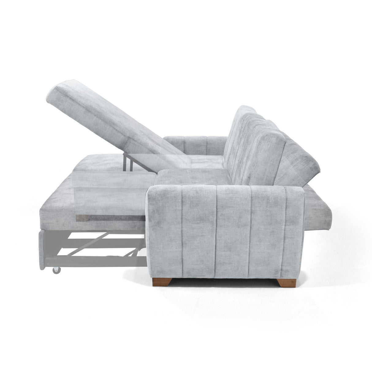 Sofá Cama en L Derecho Apolo Plata y Matiz Caoba 220x92cm de Tres Puestos Reclinable con Almacenamiento y con Apoya Brazos