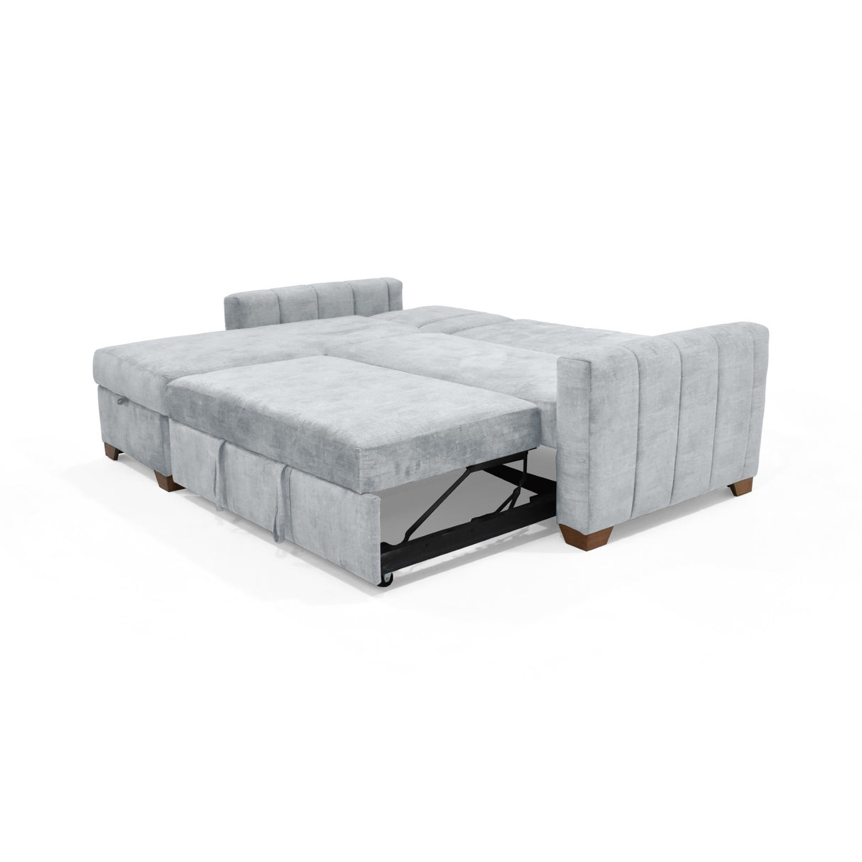 Sofá Cama en L Derecho Apolo Plata y Matiz Caoba 220x92cm de Tres Puestos Reclinable con Almacenamiento y con Apoya Brazos