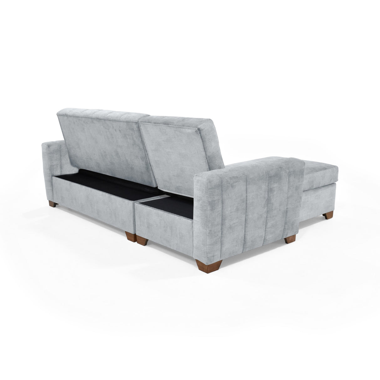 Sofá Cama en L Derecho Apolo Plata y Matiz Caoba 220x92cm de Tres Puestos Reclinable con Almacenamiento y con Apoya Brazos