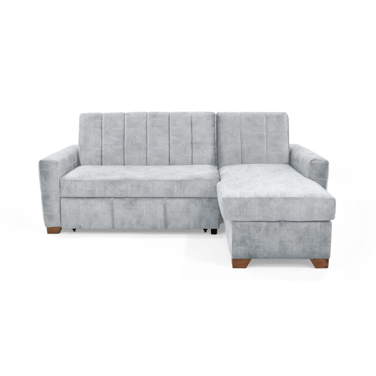 Sofá Cama en L Izquierdo Apolo Plata y Matiz Caoba 220x92cm de Tres Puestos Reclinable con Almacenamiento y con Apoya Brazos