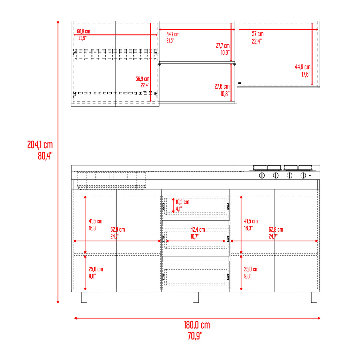 Cocina Boreal Blanco Fresno 180x210cm con Mesón de Acero Inoxidable Lado Izquierdo y sin Estufa