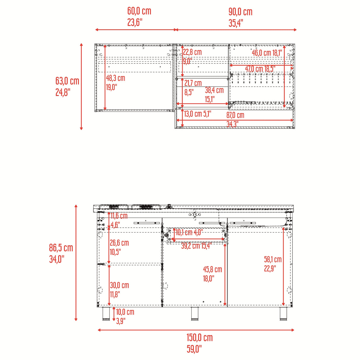 Cocina Orquidea Blanco Positano 150x210cm con Mesón de Acero Inoxidable Lado Derecho y sin Estufa