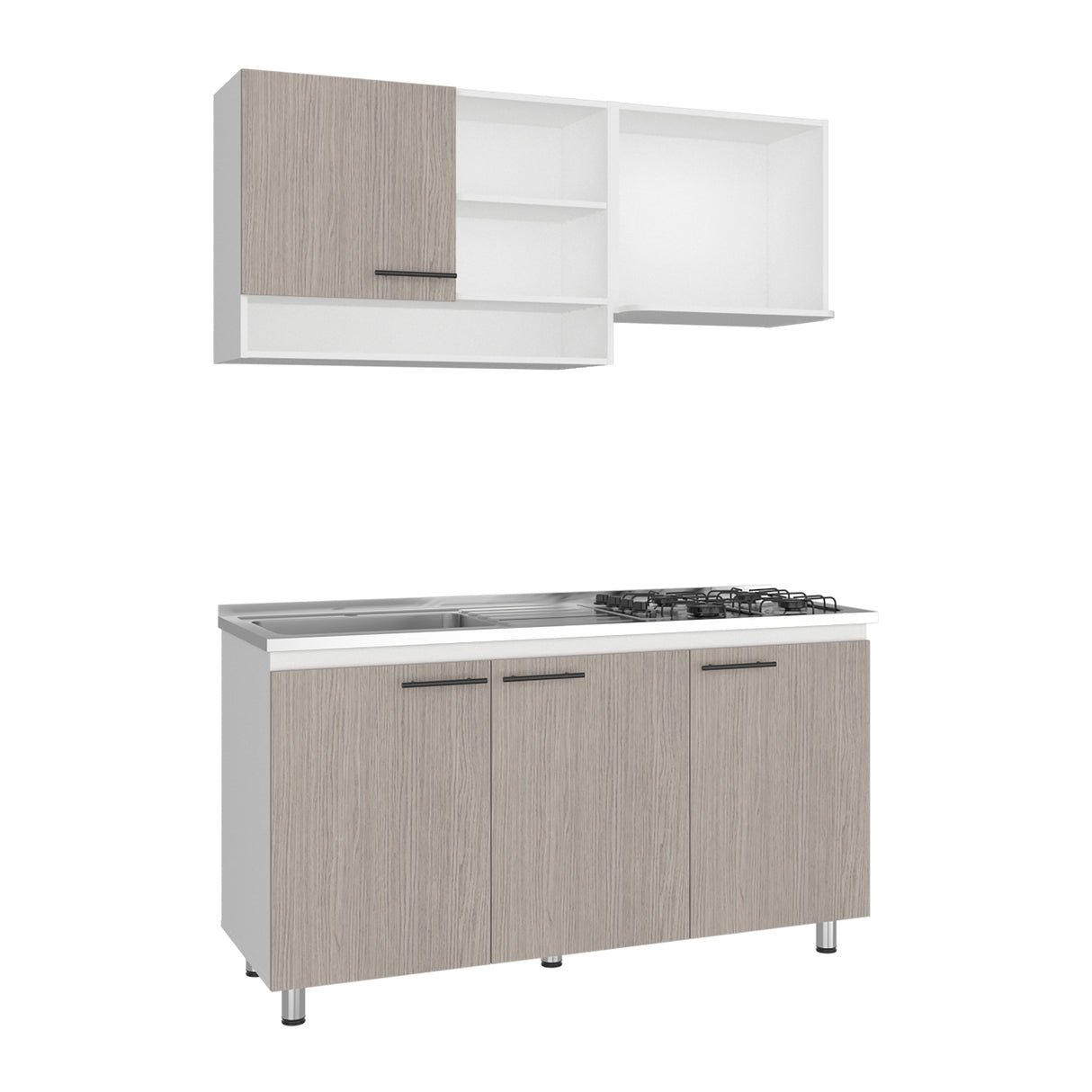 Cocina Orquidea Blanco Positano 150x210cm con Mesón de Acero Inoxidable Lado Izquierdo y sin Estufa