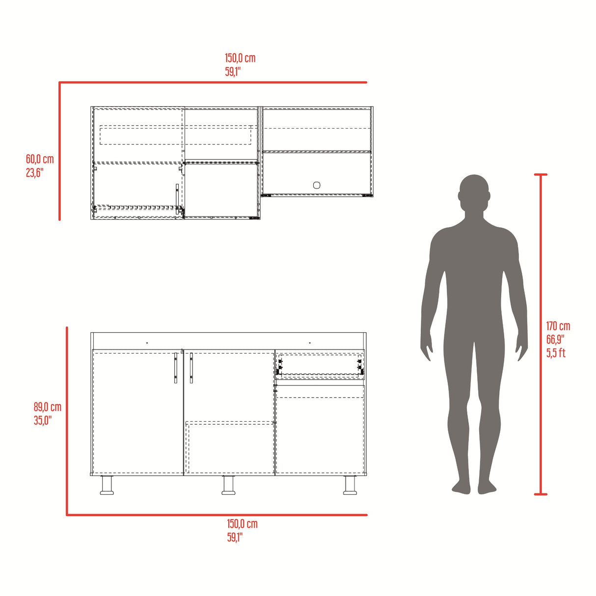 Cocina Ladson Blanco Positano 150x210cm para Mesón Izquierdo sin Mesón y sin Estufa
