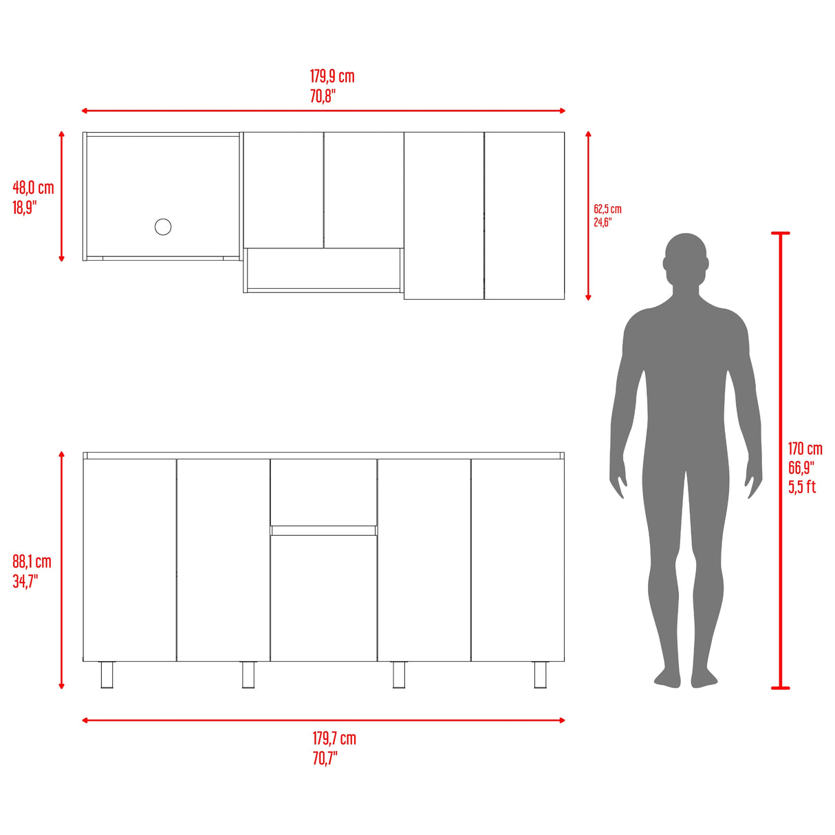 Cocina Frank Fresno Europeo y Capri 180x200cm para Mesón Derecho sin Mesón y sin Estufa