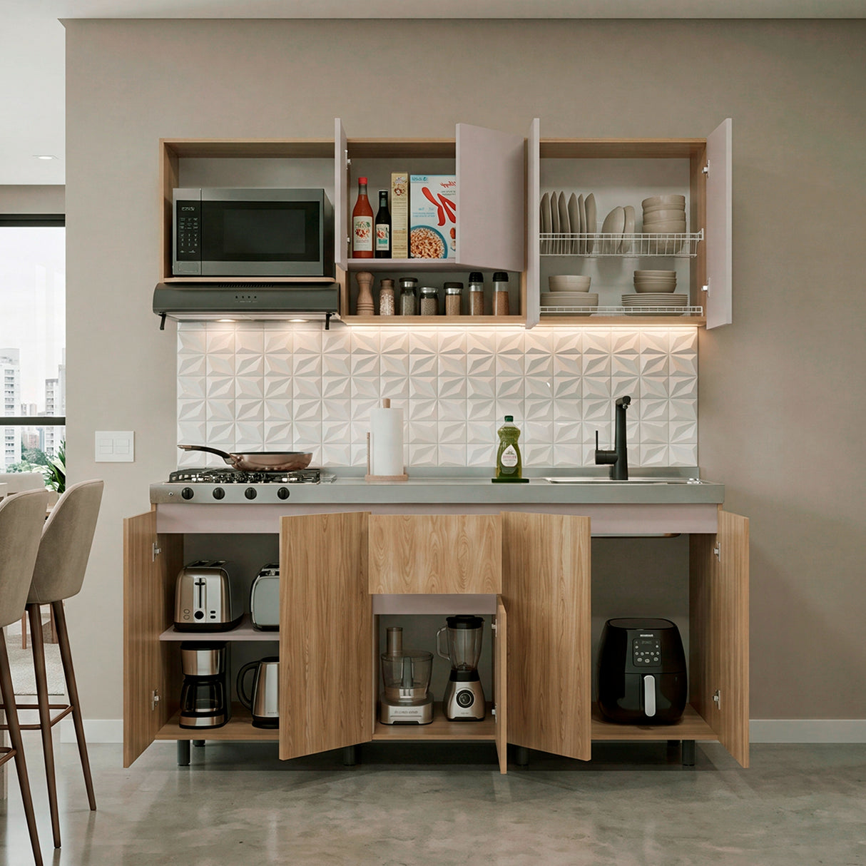 Cocina Frank Fresno Europeo y Capri 180x200cm para Mesón Derecho sin Mesón y sin Estufa