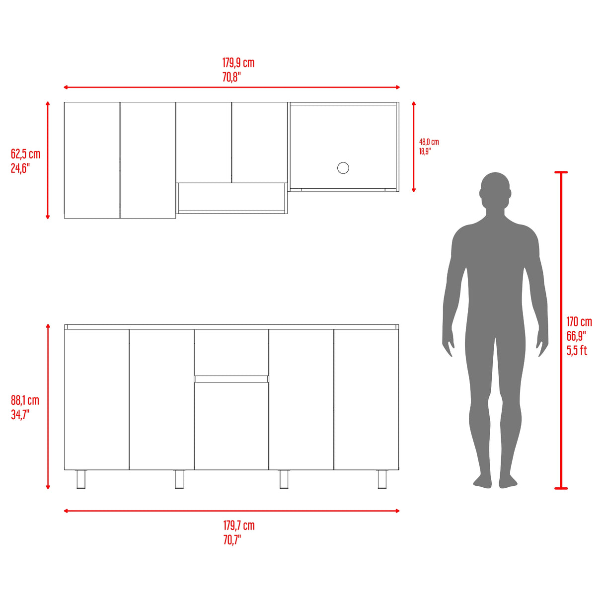 Cocina Frank Fresno Europeo y Capri 180x200cm para Mesón Izquierdo sin Mesón y sin Estufa