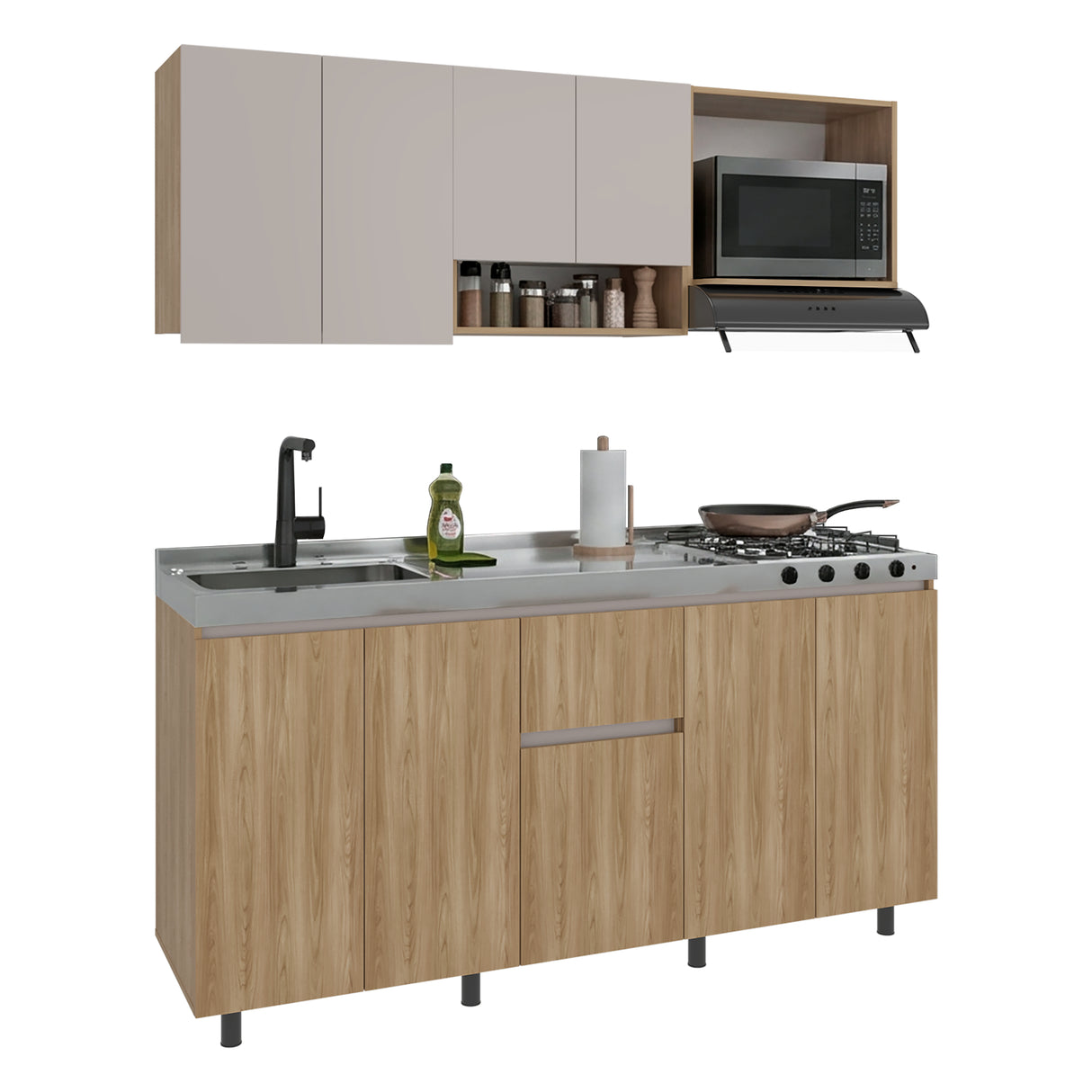 Cocina Frank Fresno Europeo y Capri 180x200cm para Mesón Izquierdo sin Mesón y sin Estufa