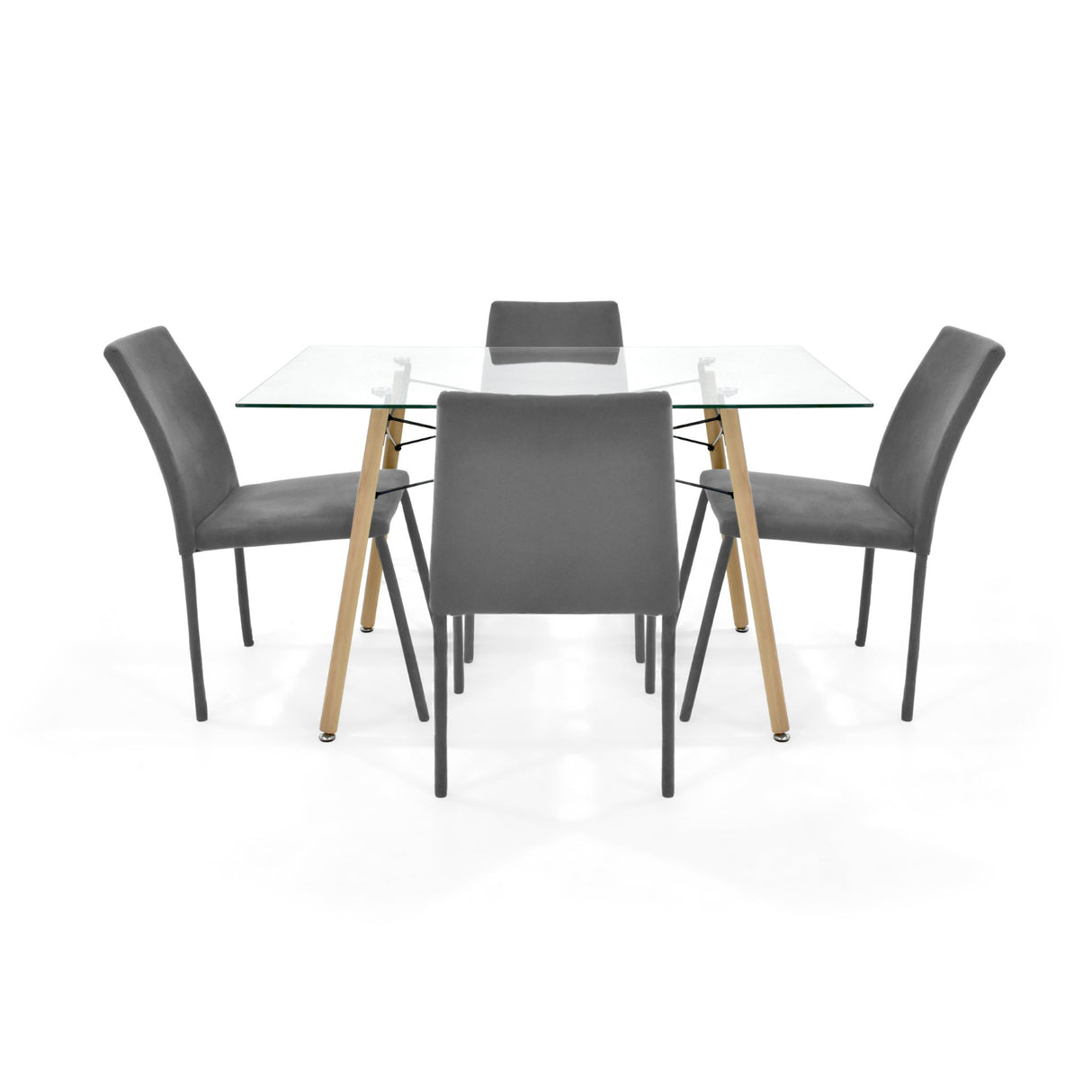 Juego de comedor Belfast Matiz Natural y Gris 120x72cm Rectangular de Patas Cuatro Puestos con Cuatro Sillas