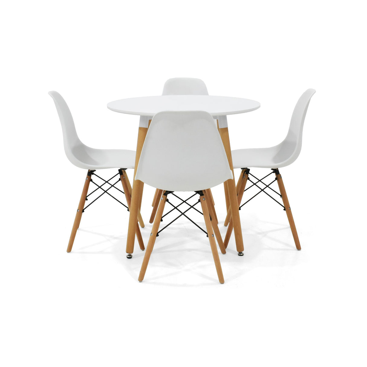 Juego de comedor Banfield Blanco y Matiz Natural 80x74cm Circular de Patas Cuatro Puestos con Cuatro Sillas