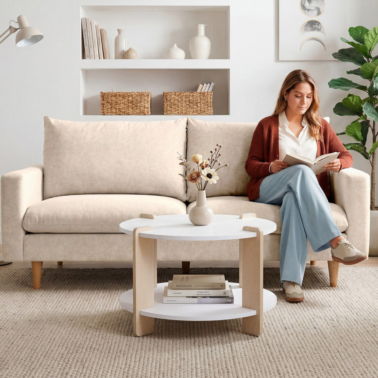 Mesa de Centro Kobe Blanco y Oasis 60x40cm Circular con Patas