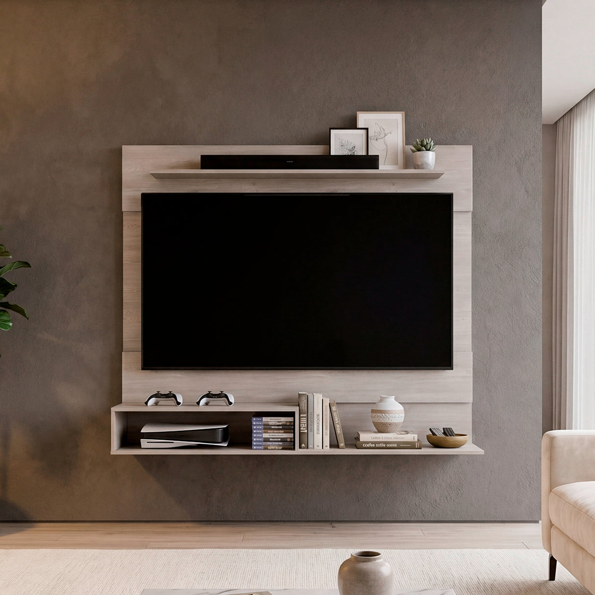 Centro de Entretenimiento Beijing Cannolo 140x120cm Flotante para TV Hasta 55" Pulgadas con Un Compartimiento