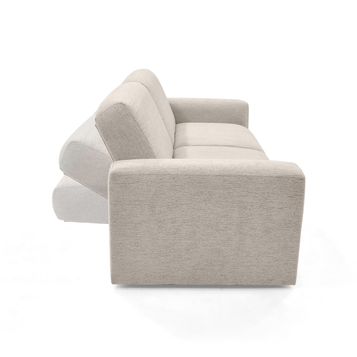Sofacama Boston Beige y Matiz Wengue 225x80cm de Tres Puestos Reclinable con Apoya Brazos