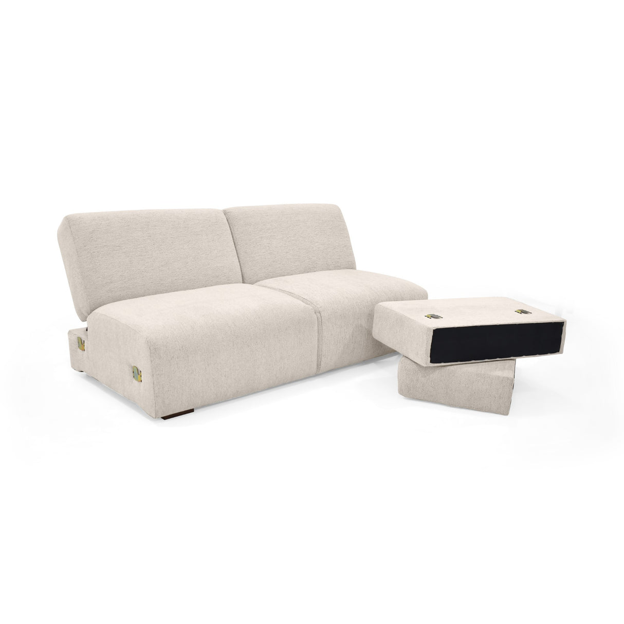 Sofacama Boston Beige y Matiz Wengue 225x80cm de Tres Puestos Reclinable con Apoya Brazos