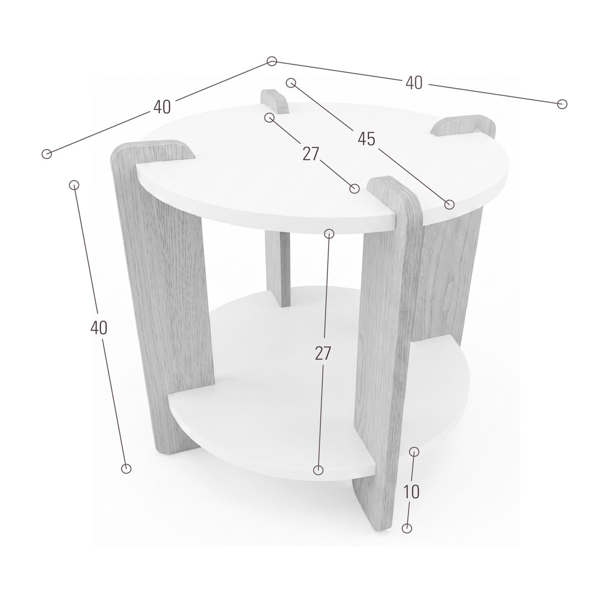 Mesa Auxiliar Kobe Blanco y Oasis 40x40cm Circular con Patas