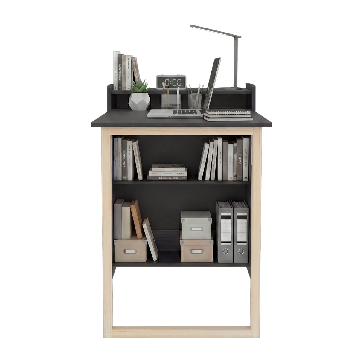 Escritorio Plegable Lesli Wengue 63.6x85.6cm con Organizador de Libros