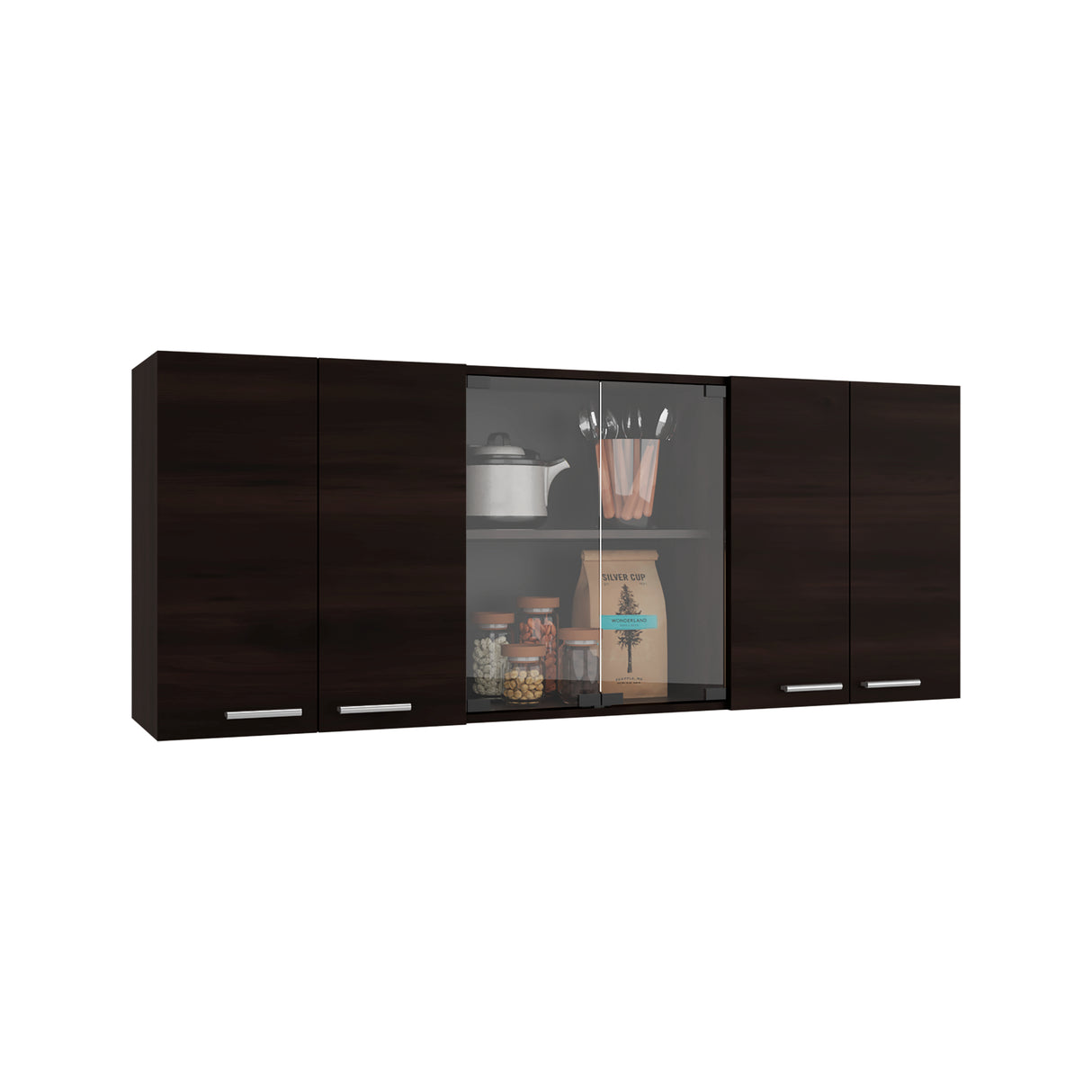 Mueble Superior de Cocina Nogal 150x60cm con Seis Puertas con Dos Entrepaños y con Locero
