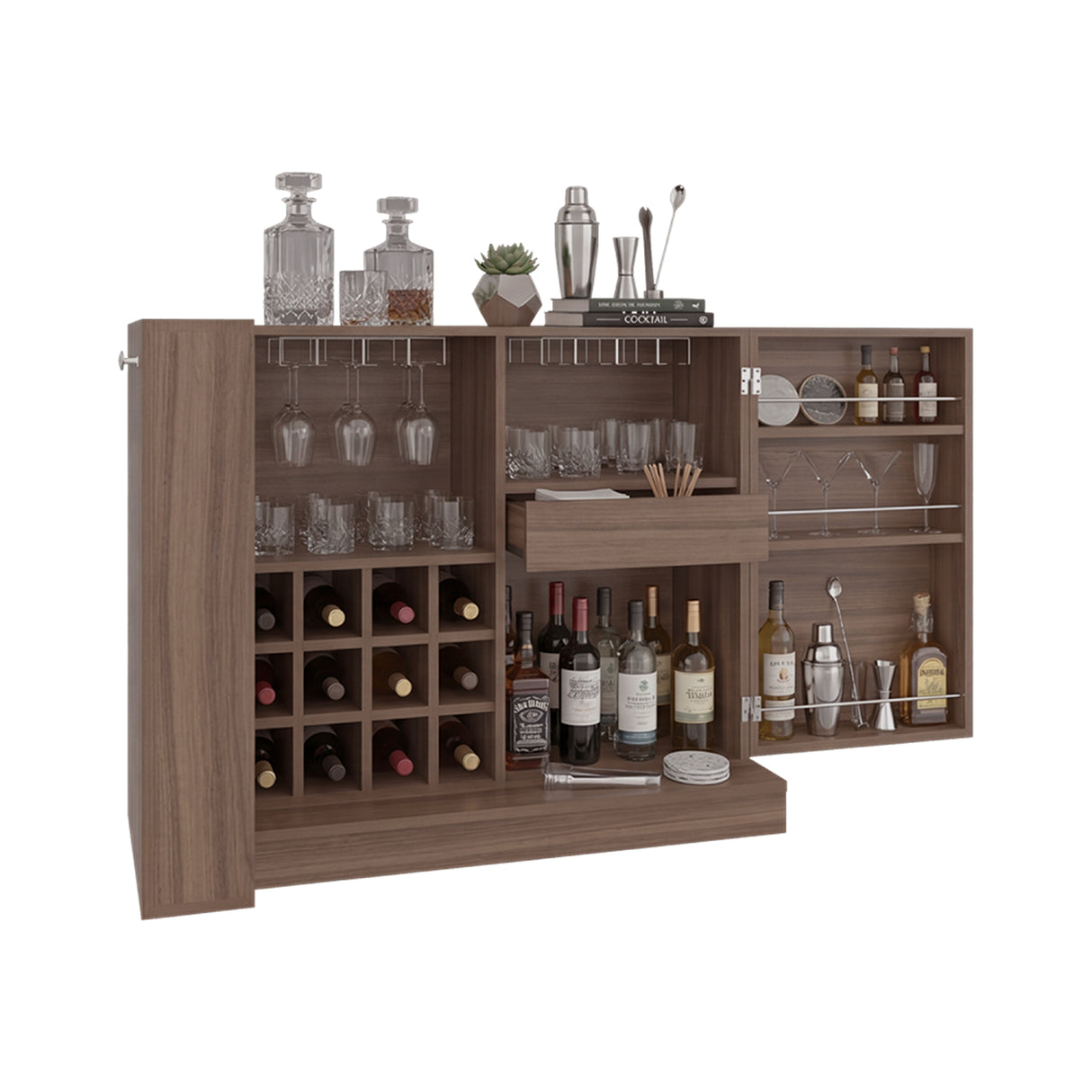 Bar Sintra Avellana 102x94.8cm con Un Cajón y con Doce Portabotellas